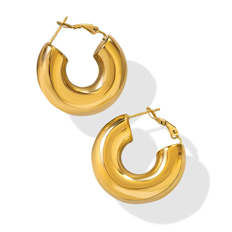 Golden U-Shaped Geometric Earrings - Hypoallergenic European Design