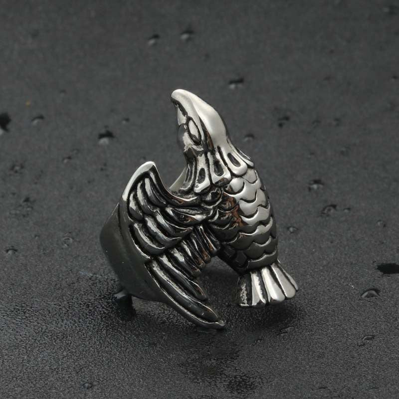 Titanium Steel Retro Punk Flying Bird Ring for Men - Edgy American and European Style Jewelry