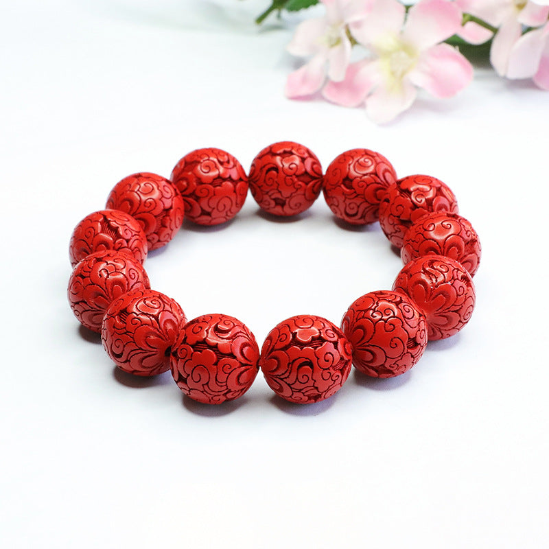 Red Sand Auspicious Clouds Sterling Silver Bracelet with Cinnabar Stone