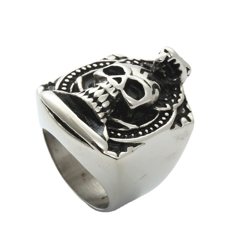 Punk-Inspired Titanium Steel Skull and Snake Rings for Men - Retro Hipster Jewelry Collection