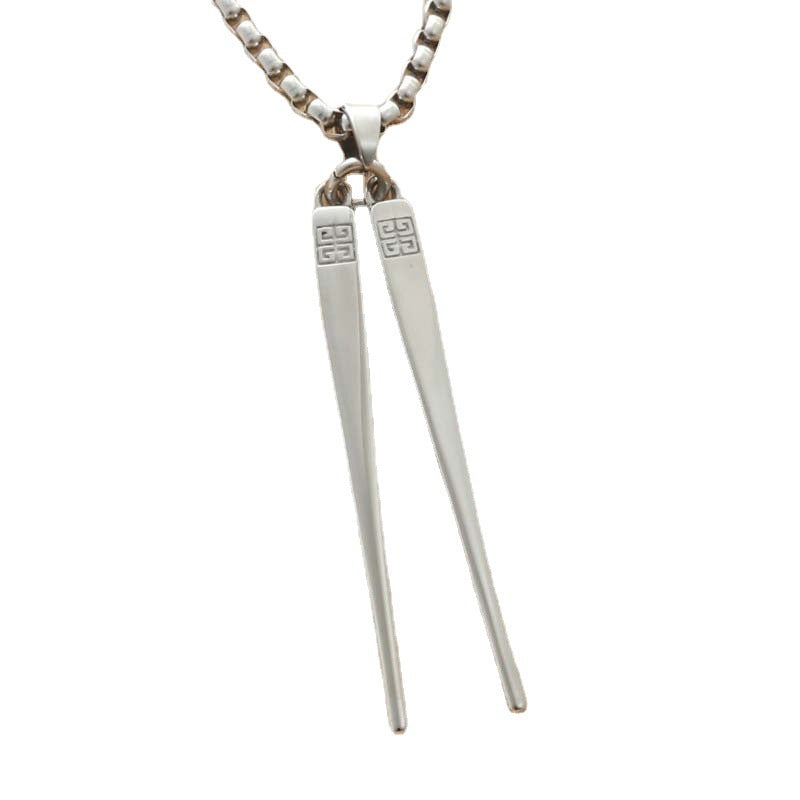 Punk-Inspired Titanium Steel Chopsticks Pendant Necklace for Men - Retro Trendy Design by Planderful