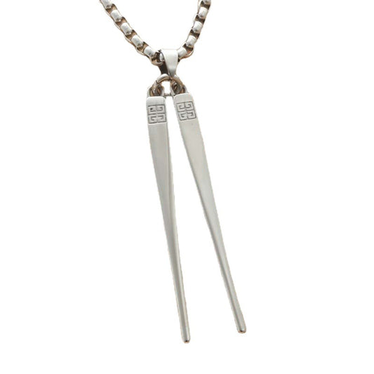 Punk-Inspired Titanium Steel Chopsticks Pendant Necklace for Men - Retro Trendy Design by Planderful