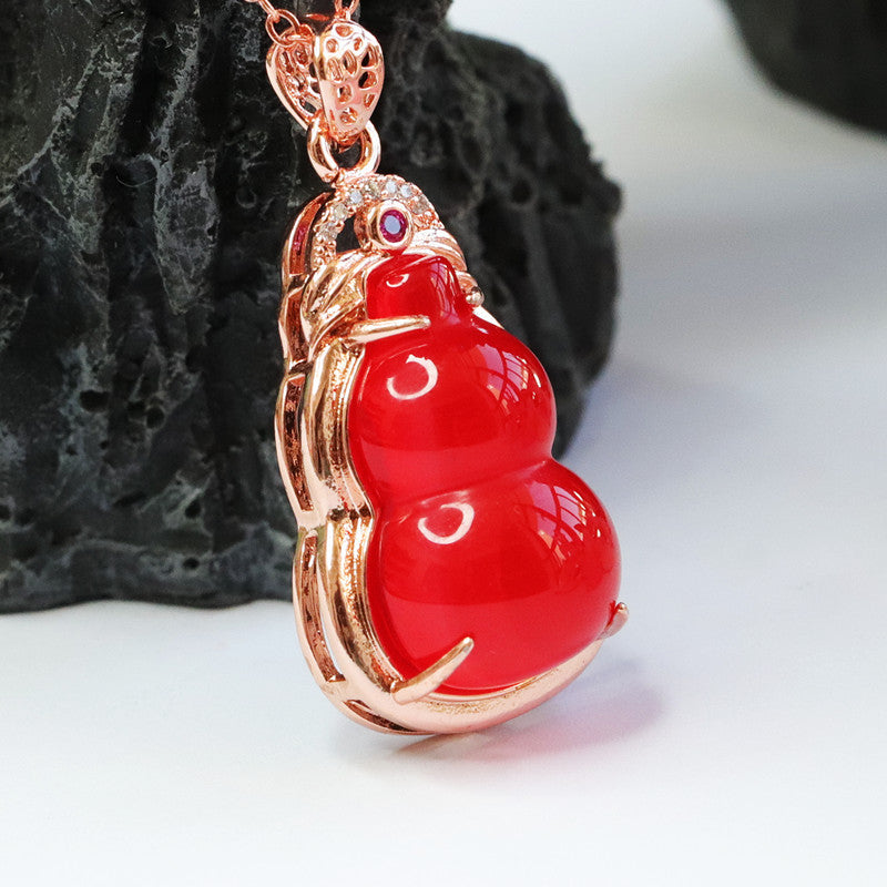 Natural Red Agate Gourd Rose Gold Pendant Jewelry