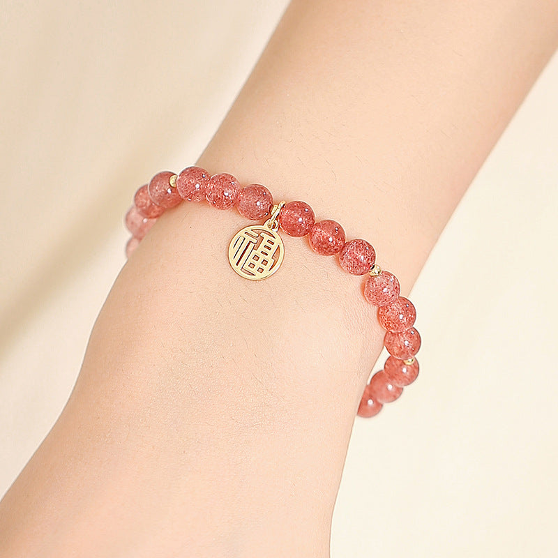 Strawberry Crystal Bracelet with Lucky Card Pendant