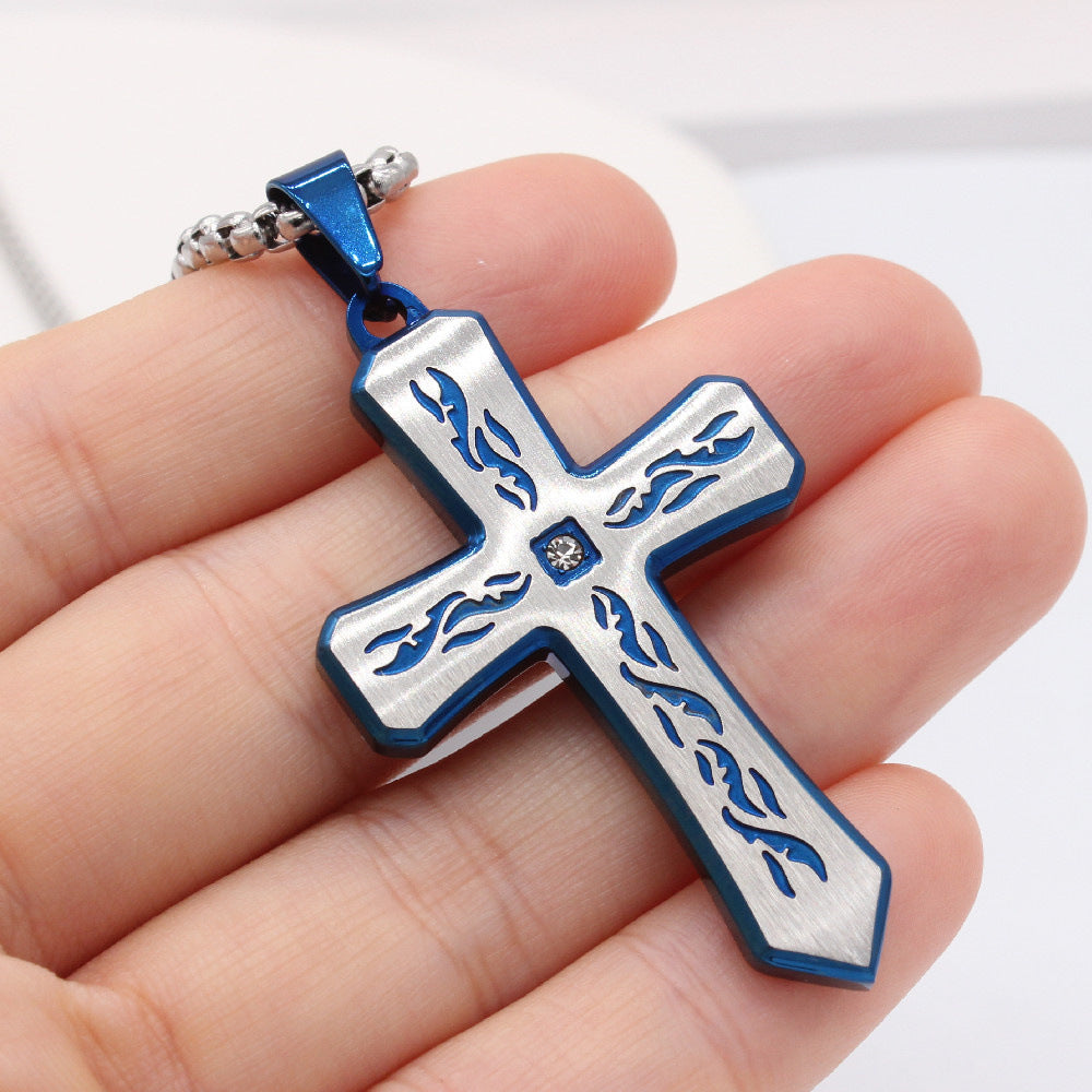 Totem Latin Cross Brushed Titanium Steel Pendant for Men