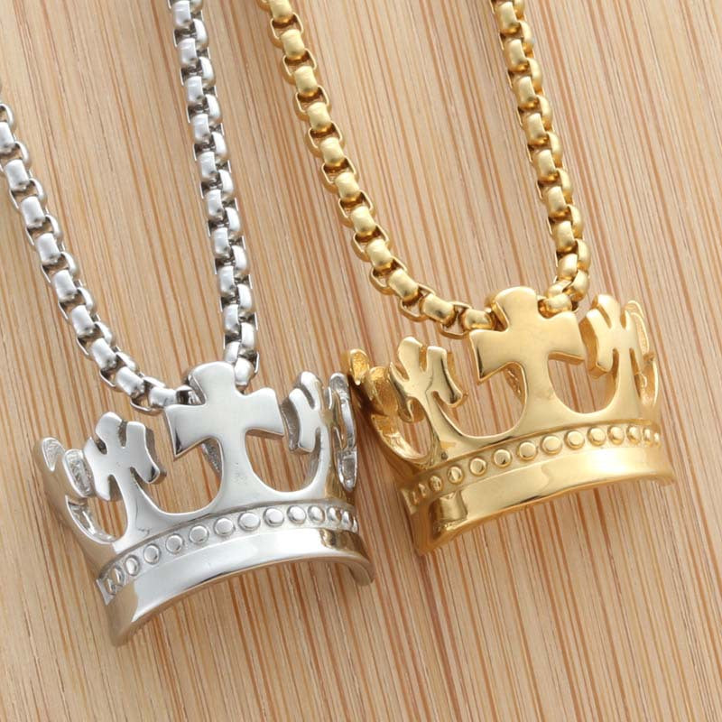 Punk Vintage Titanium Steel Crown Pendant Necklace for Women