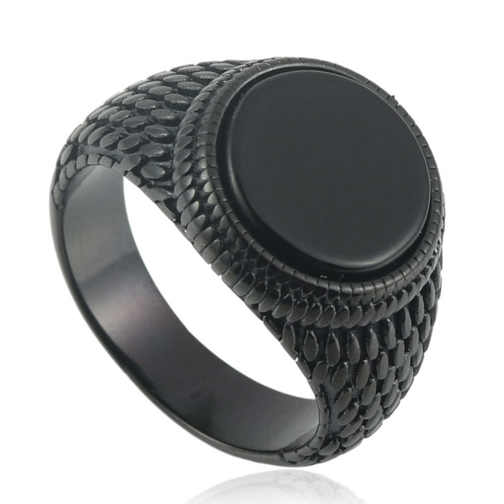 Trendy Multi-Color Titanium Steel Round Stone Ring for Men and Women - Punk Retro Style