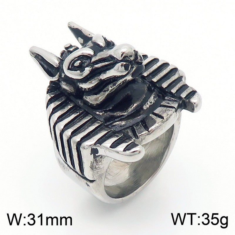 Zodiac Power Men's Ring: Retro Stainless Steel Animal Head Design Featuring Tiger, Wolf, and Sheep