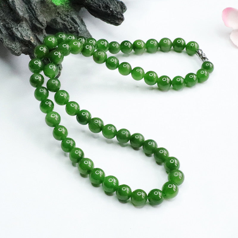 Natural Hotan Jade Necklace Russian Jasper Spinach Green Beads Jewelry