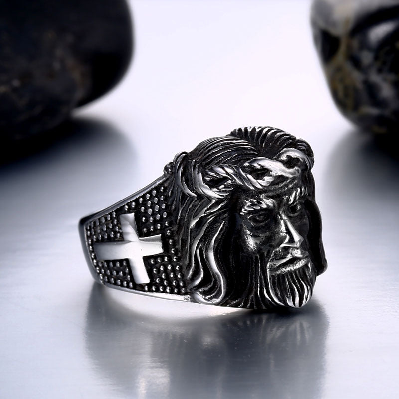 Vintage-Inspired Titanium Steel Men's Cross Ring - Elegant Stainless Steel Jewelry for Wholesale