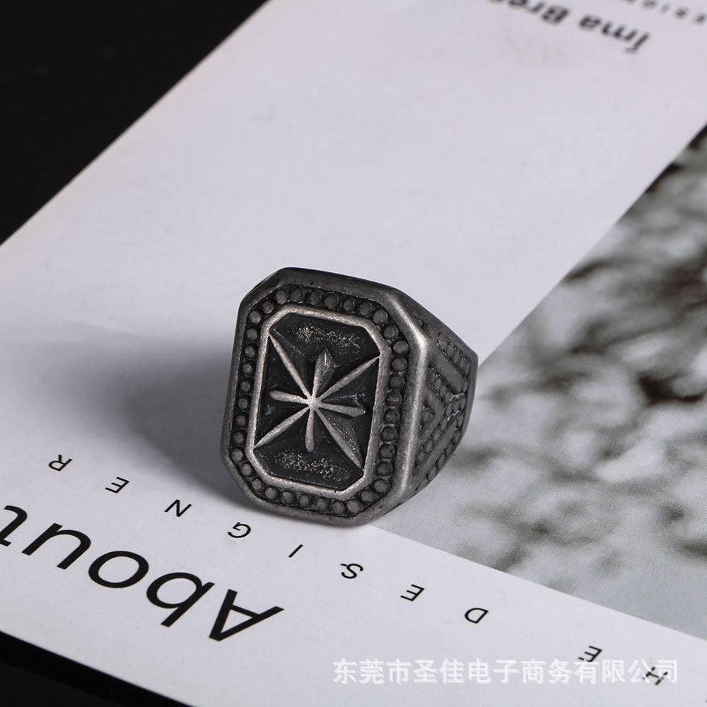 Titanium Steel Retro Punk Ring for Men - European and American Style Rice Flower Design