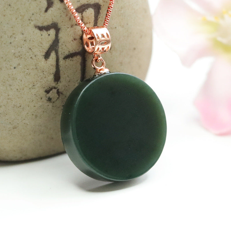 Jewelry Necklace with Blackish Green Round Hetian Jade Pendant