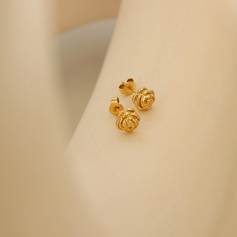 Golden Blossom Petite Stud Earrings - Stylish Titanium Jewelry for Women