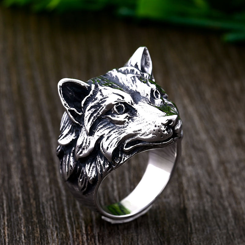 Retro Stainless Steel Wolf Head Ring for Men – Wholesale Titanium Steel Animal Personality Jewelry, Sizes 7-13