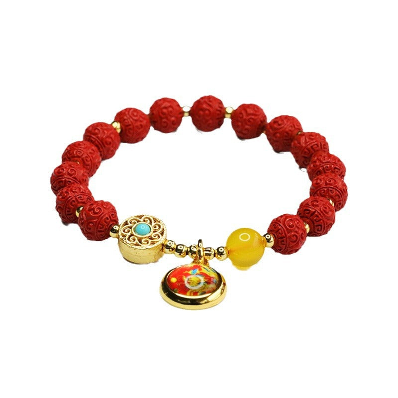 Cinnabar Bracelet with Red Sand Emblem Bead Bracelet and Female Ethnic Style