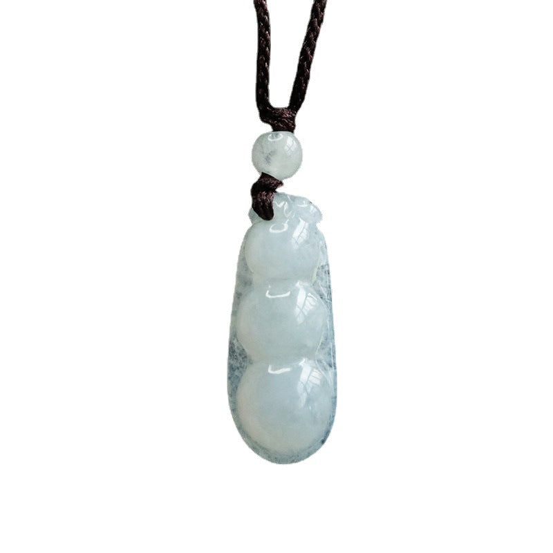 Elegant Four Kidney Beans Carved Jade Pendant with Sterling Silver