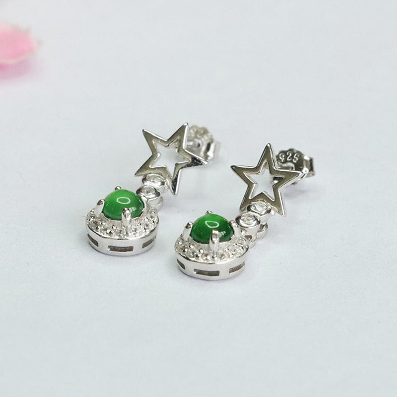 Ice Green Jade Star Earrings crafted in Sterling Silver