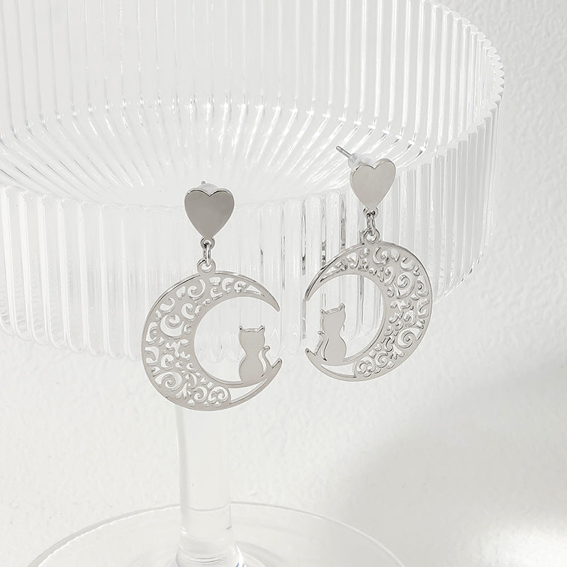 Moon Kitten Exaggerated Metal Earrings - Vienna Verve Collection