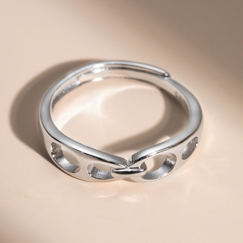 Hollow Design Buckle Opening Sterling Silver Ring