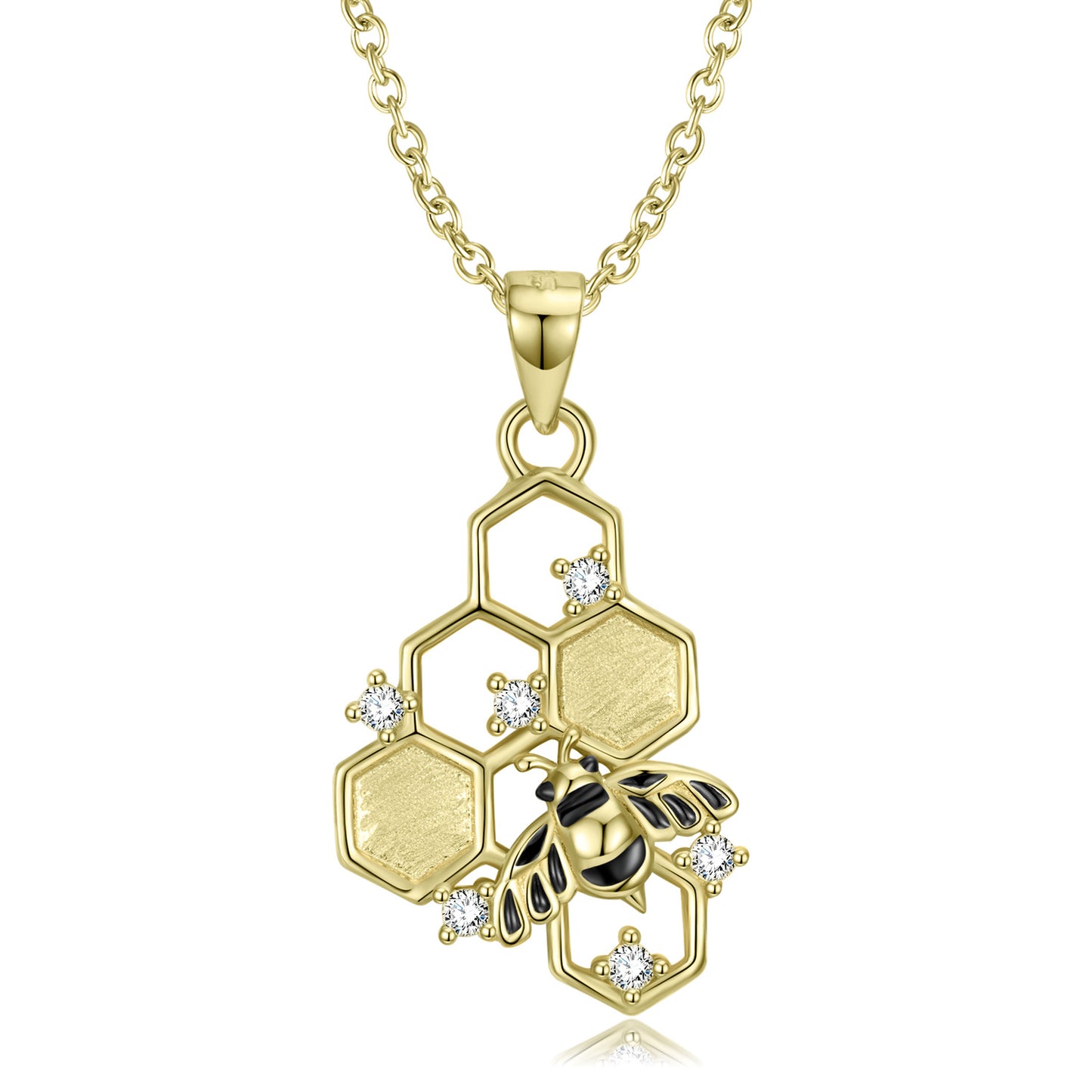 Honeycomb Bee Zircon Silver Necklace