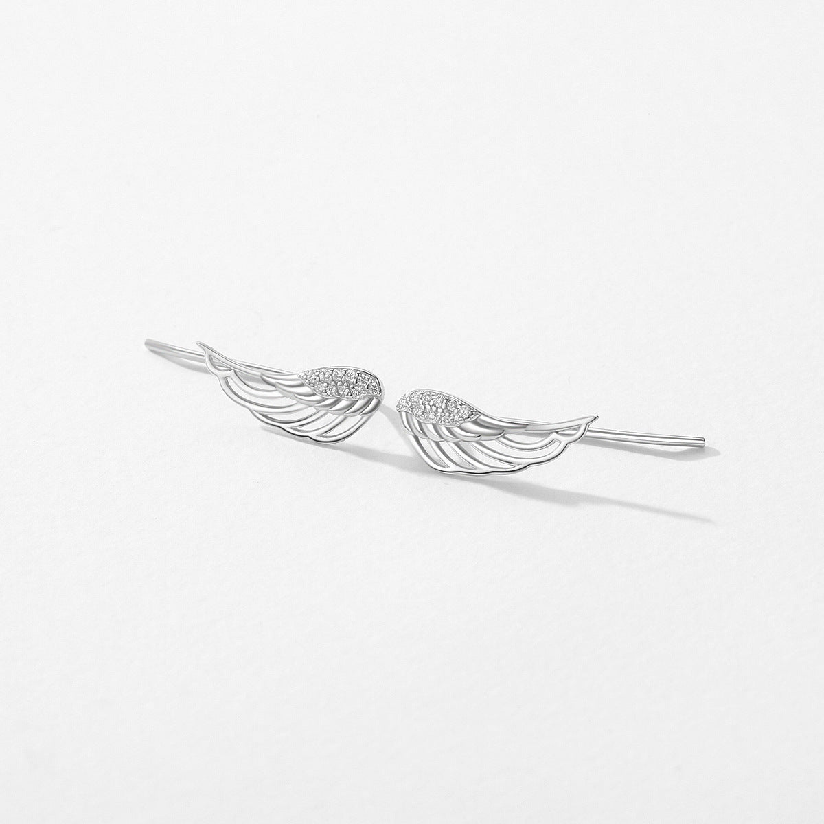 S925 Pure Silver Micro Inlaid Angel Wings Ear Clip for Women