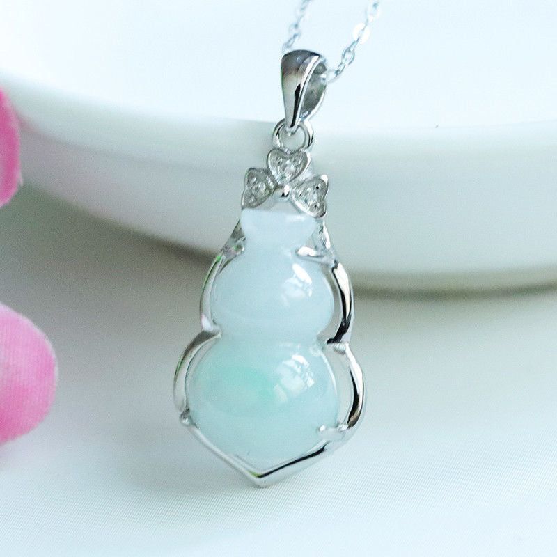 Jade Gourd Zircon Necklace with Sterling Silver Pendant