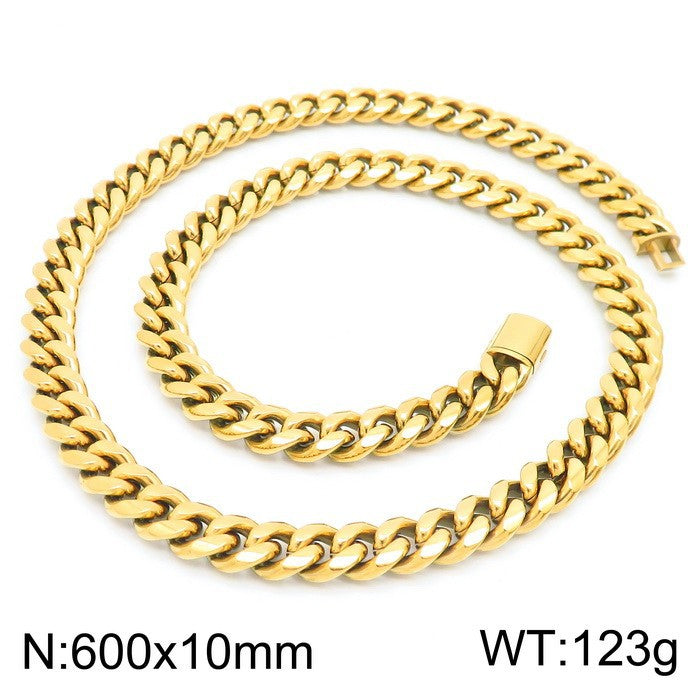 Stylish Hip-Hop Nightclub Cuban Necklace and Titanium Steel Men's Bracelet Set