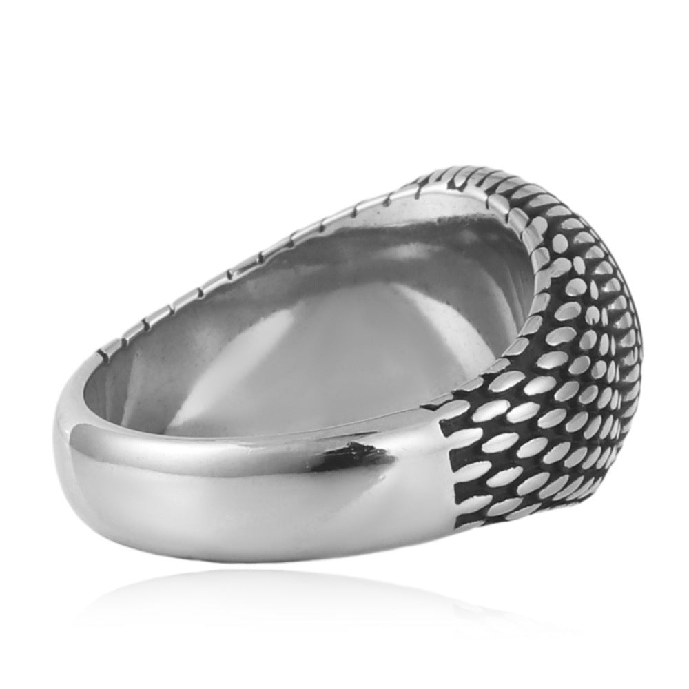 Trendy Multi-Color Titanium Steel Round Stone Ring for Men and Women - Punk Retro Style