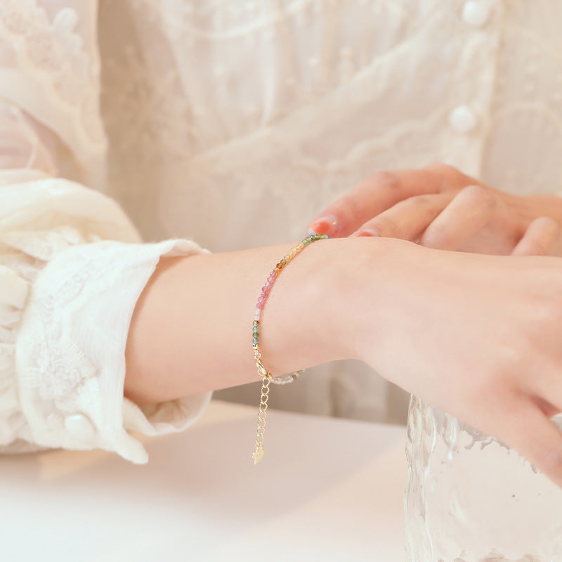 Exquisite 2mm Rainbow Tourmaline Bracelet with 14k Gold Accent