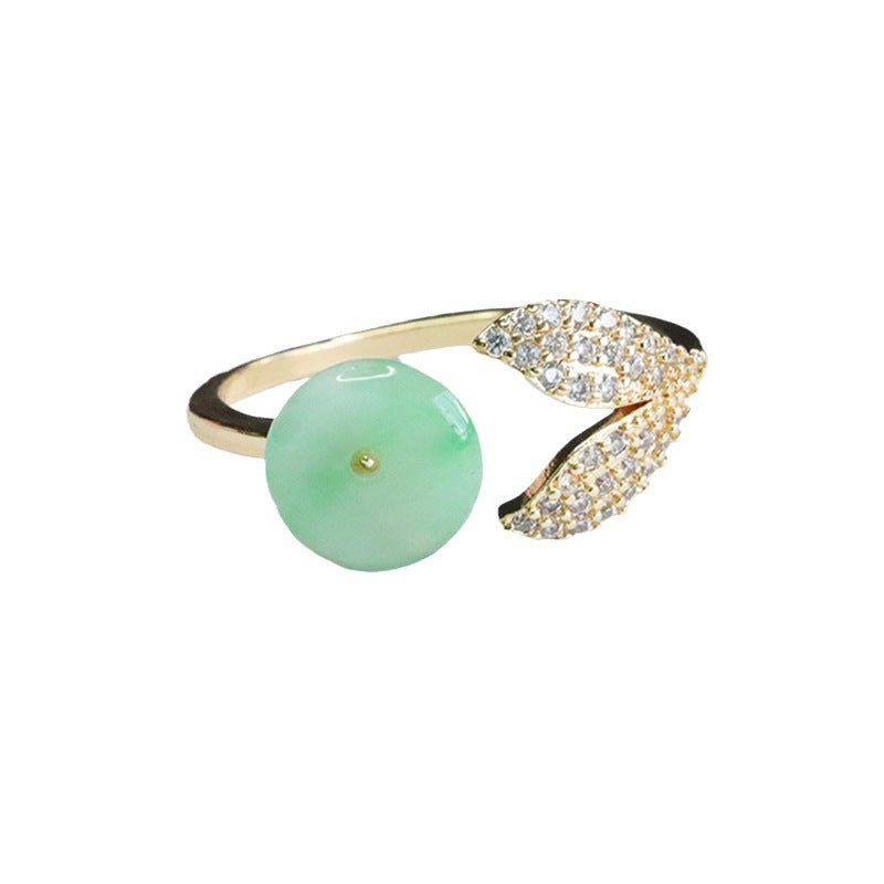 Golden Jade Ring - Adjustable Sterling Silver Green Ping An Buckle Myanmar A-grade Jade Fortune's Favor