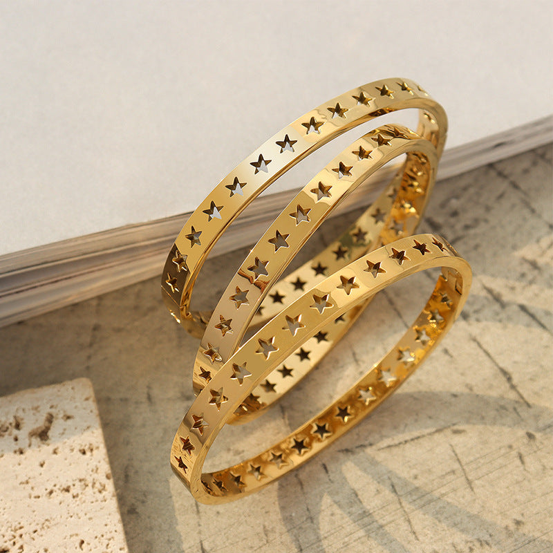 Golden Star Hollow Bracelet - Geometric Titanium Hand Jewelry