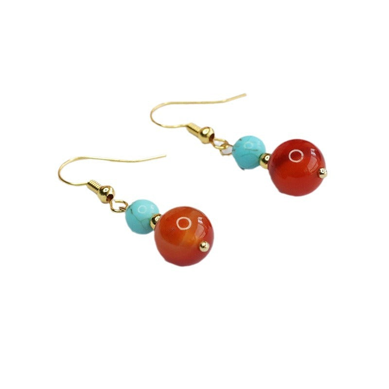 Silk Striped Red Agate Earrings with Chalcedony Ear Hooks