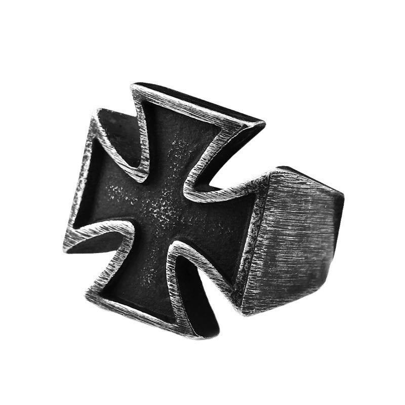 Men's Vintage-Style Titanium Steel Iron Cross Ring - Retro Wholesale Jewelry from Europe and America