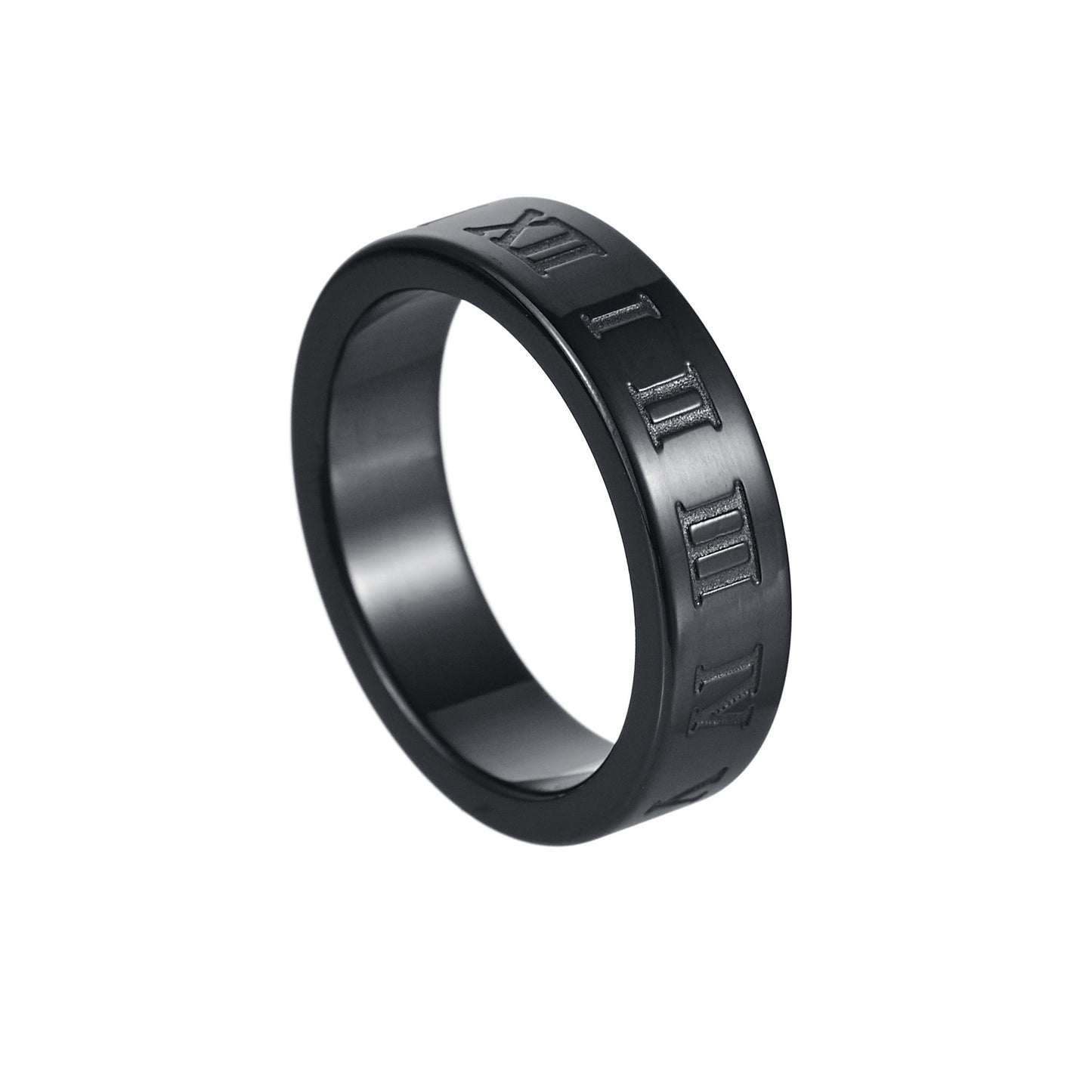 Elegant Roman Numeral Titanium Steel Ring for Men - Size 7-12