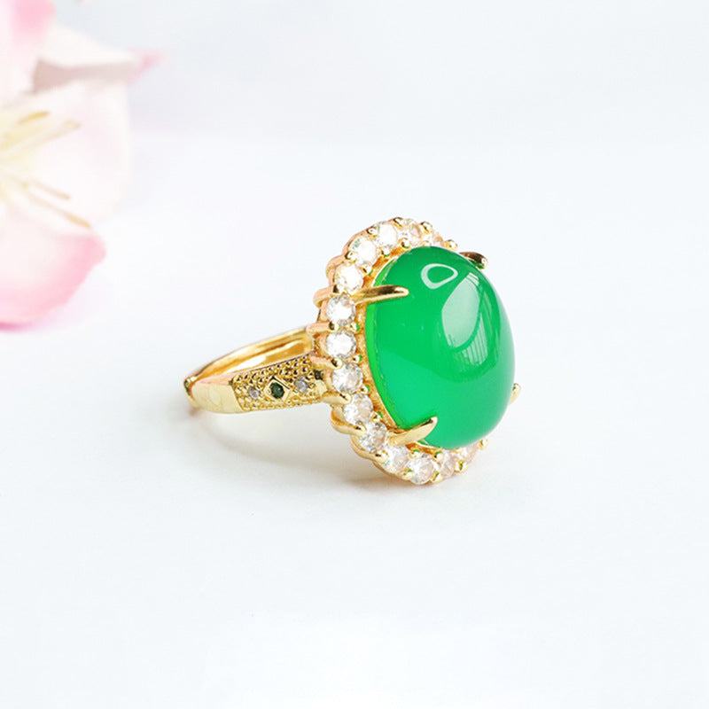 Ice Emperor Green Chalcedony Zircon Halo Ring Jewelry