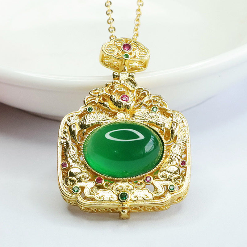 Imperial Green Chalcedony Phoenix Zircon Sachet Pendant