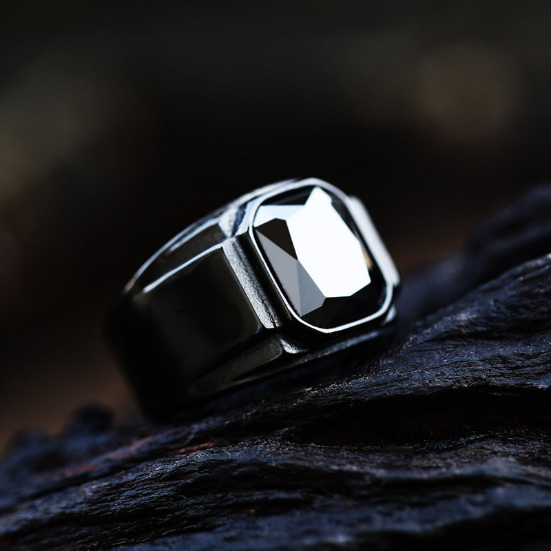 Luxury Retro Electroplated Titanium Steel Ring for Men - Unique Stone Design