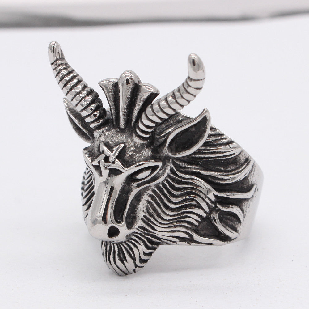 Vintage Christmas Deer Head Titanium Steel Ring for Men