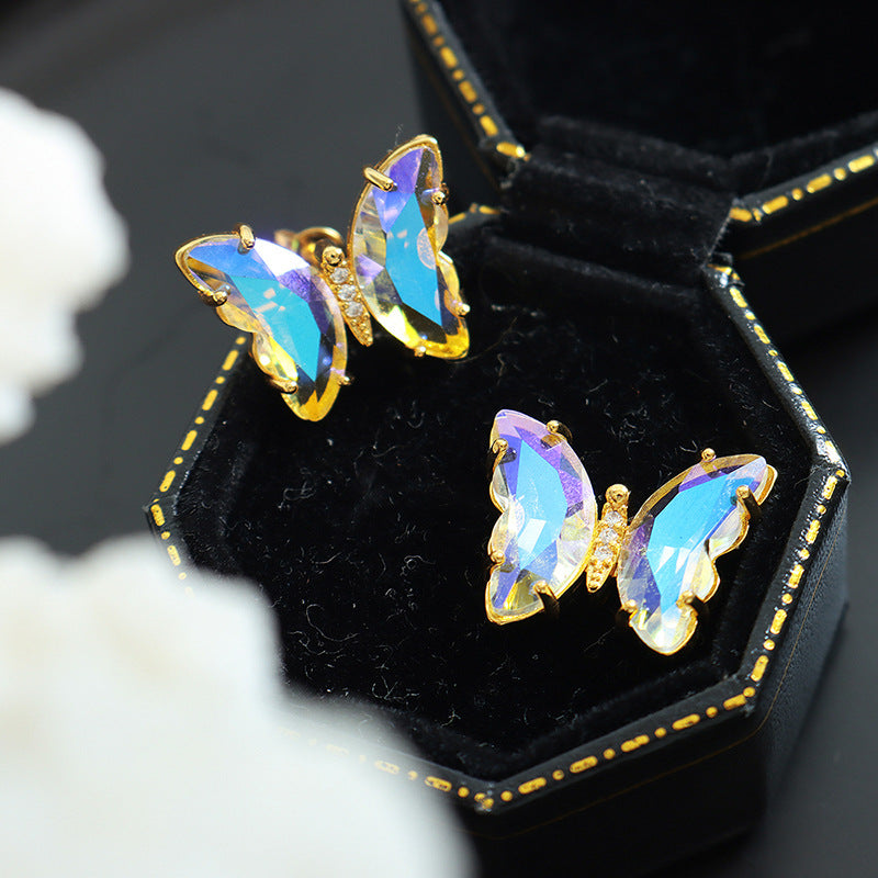 Seven Colored Glass Sparkling Butterfly Necklace and Earrings Set, Timeless Elegance with Enduring Charm