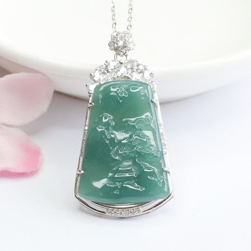 Planderful Collection Fortune's Favor Jadeite Landscape Pendant Necklace