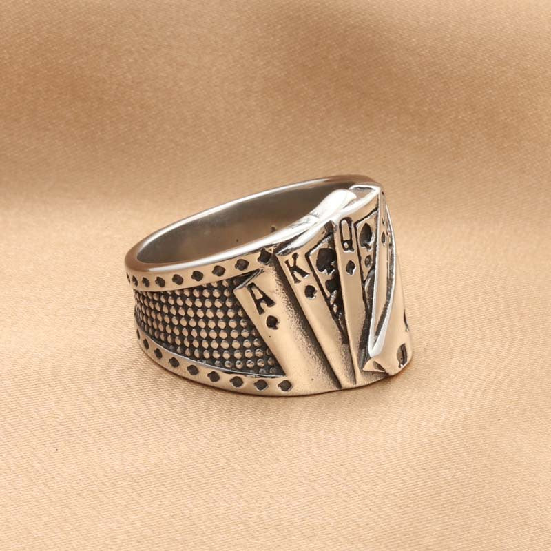 Titanium Steel Poker Flush Ring for Men – Retro Trendy Stainless Steel Playing Card Design