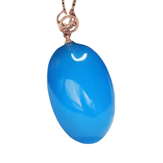 S925 Sterling Silver Blue Chalcedony Pigeon Egg Necklace with Rose Gold Accent