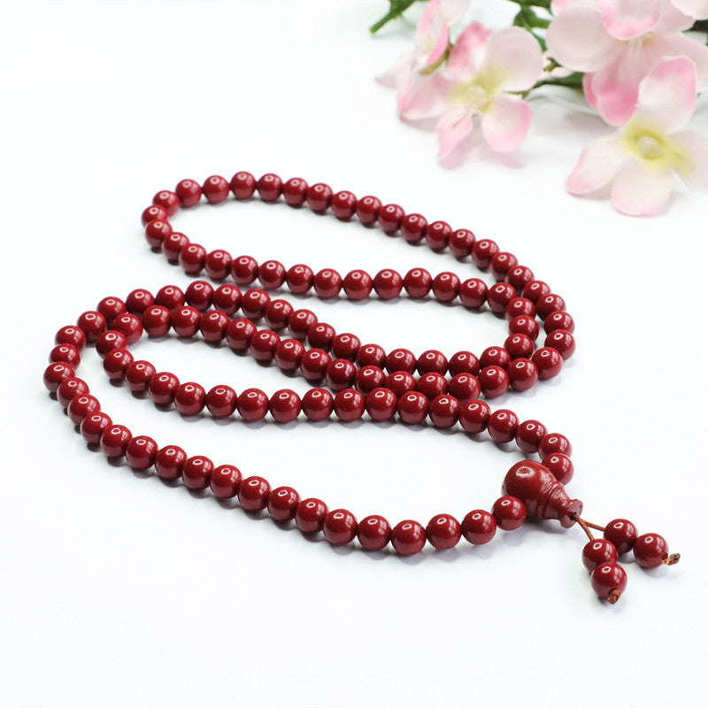 Buddha Beads Necklace and Bracelet Set with Cinnabar Stones