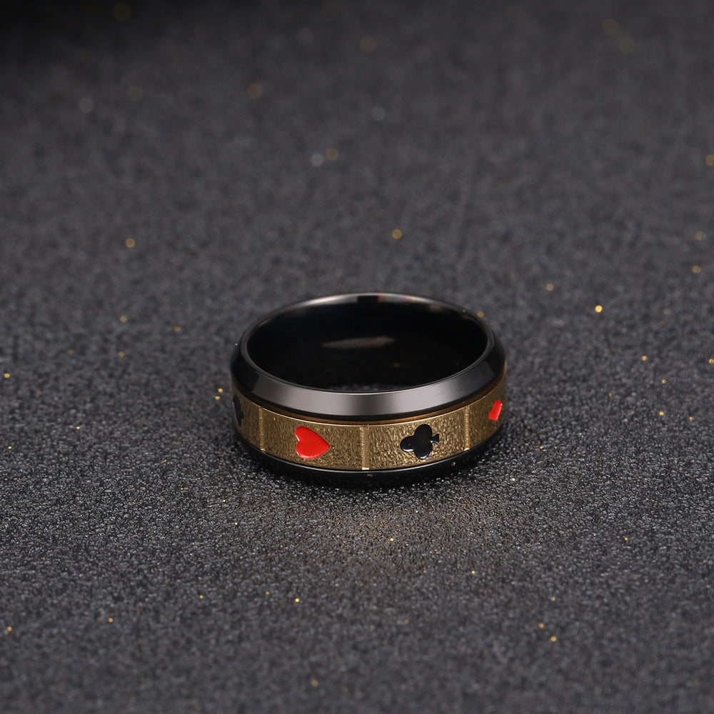 Custom Electroplated Hip-Hop Poker Ring for Men - Unique Titanium Steel Jewelry