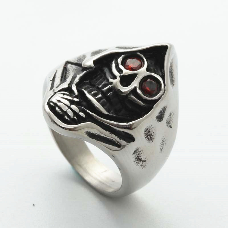 Titanium Steel Skull Ring - Retro Punk Rock Jewelry for Men