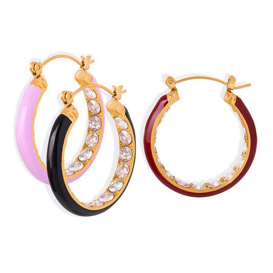 Exquisite High-End Retro Enamel and Zircon Earrings for Women