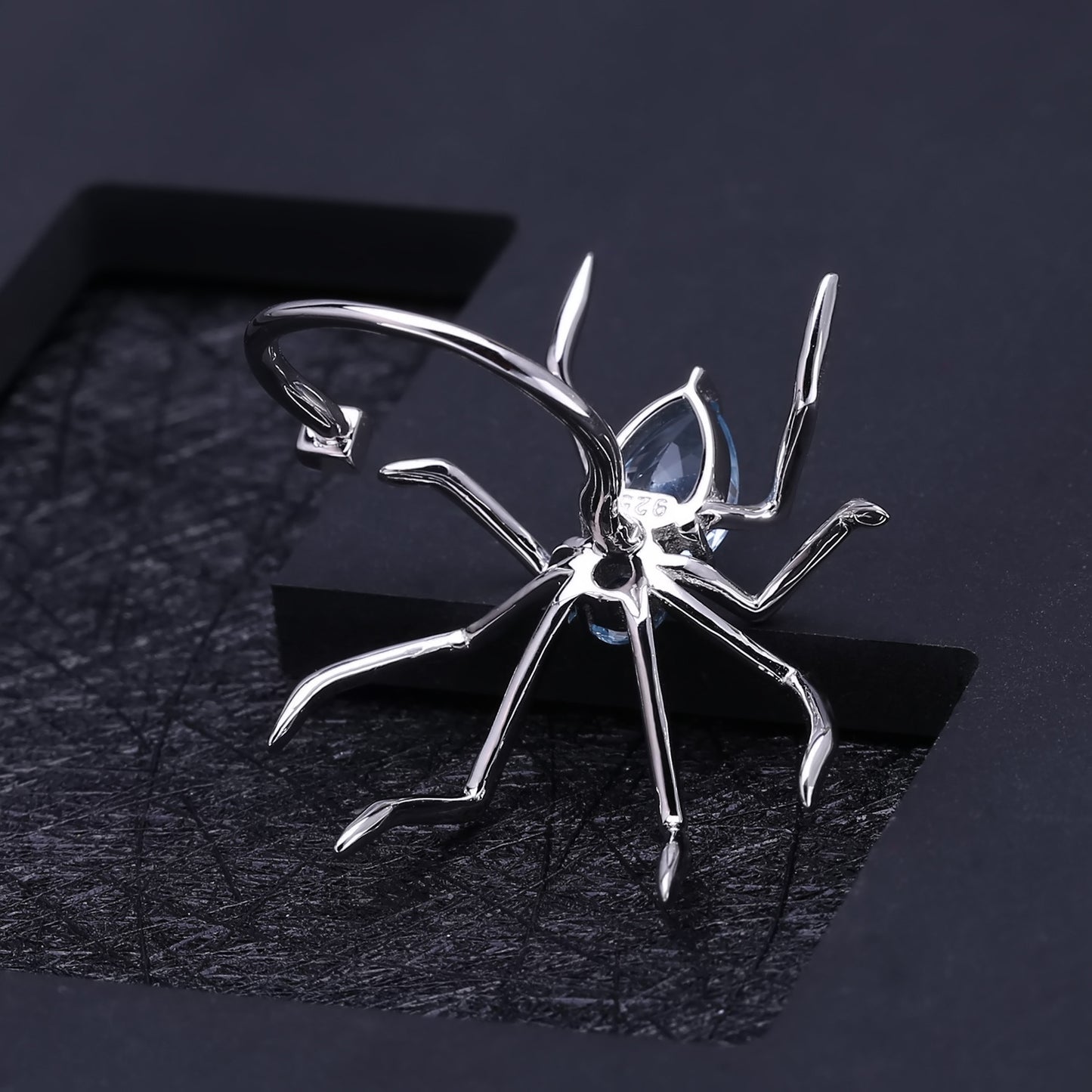 Spider Design Natural Gemstones Opening Silver Ring