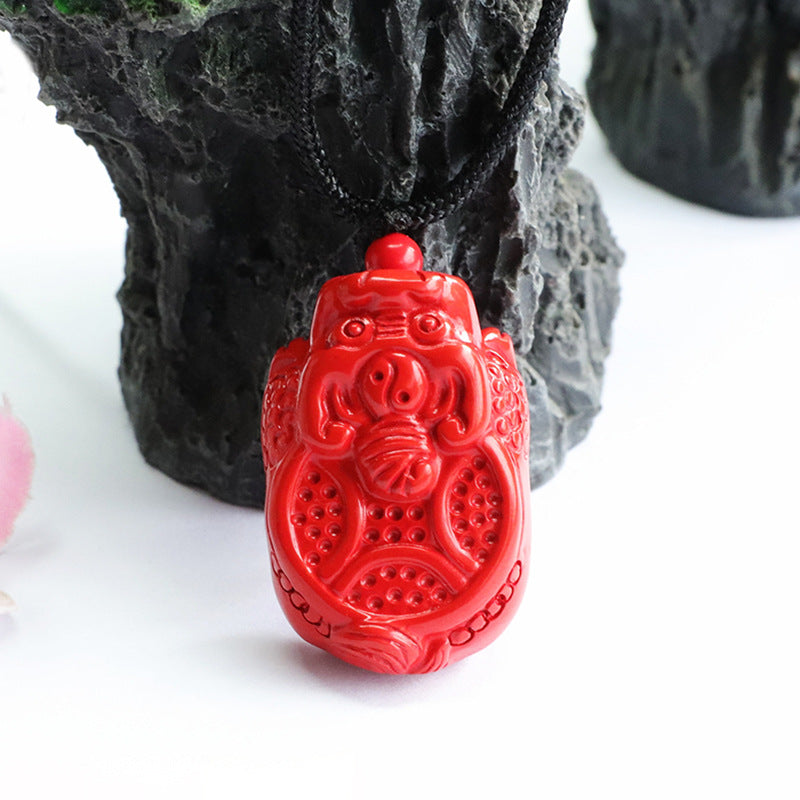 Red Sand Copper Coin Pixiu Pendant with Cinnabar Stone