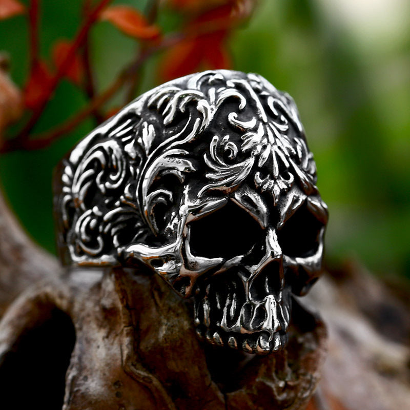 Punk-inspired Cross-Border Hip-Hop Skull Titanium Steel Ring for Men - Wholesale Stainless Steel Dominance