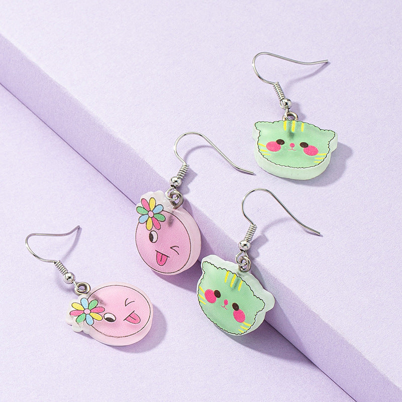 Charming Cat Smiley Earrings Set with Cross-border Instagram Fashion Flair